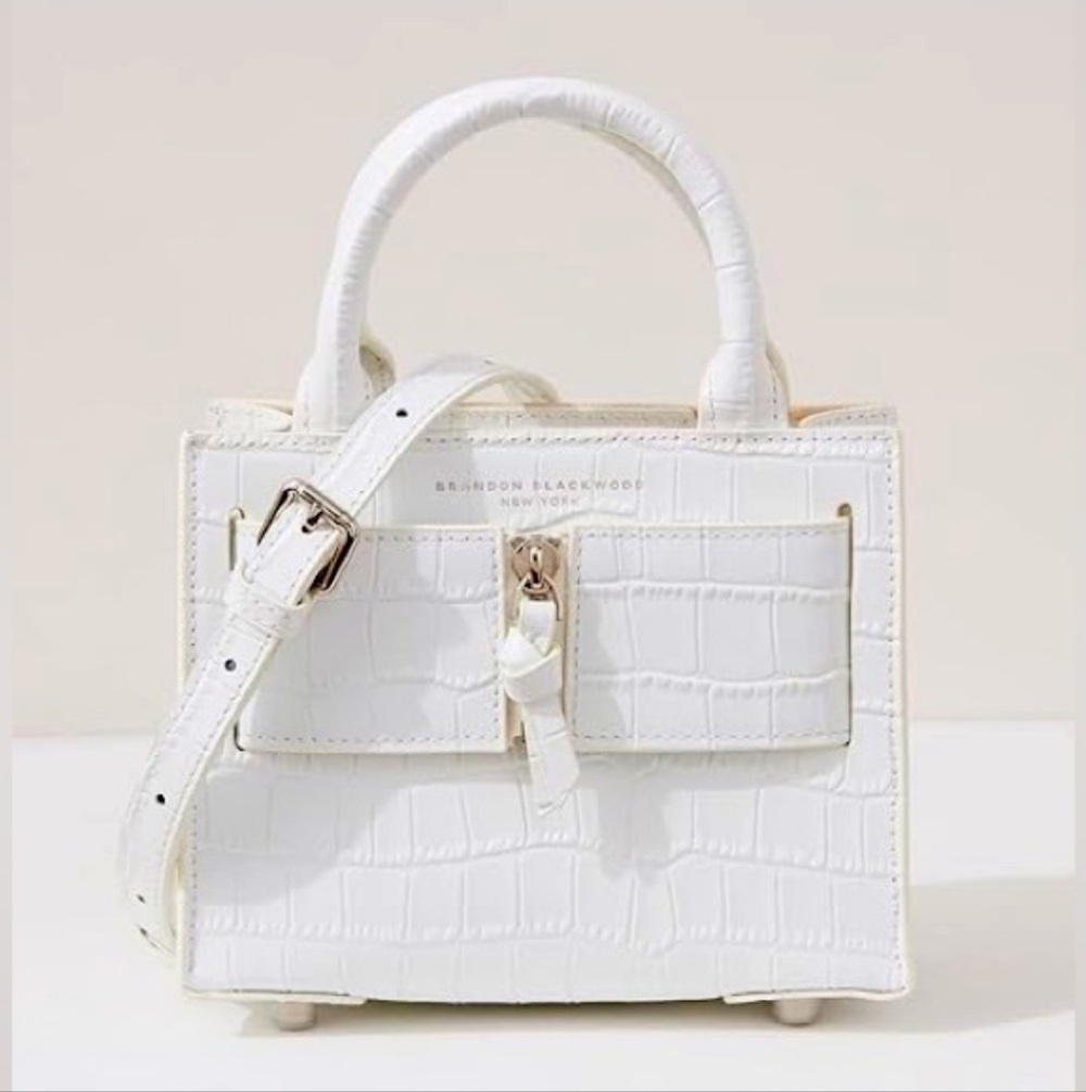 Brandon Blackwood White Croc-Embossed Kuei Bag